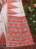 Cream Cotton Saree With Orange Blouse Piece