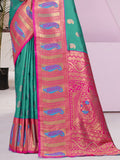 Teal Silk Saree With Blouse Piece