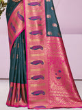 Teal Silk Saree With Blouse Piece