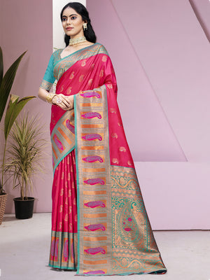 Pink Silk Saree With Blouse Piece