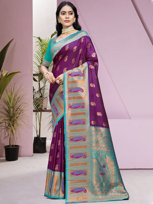 Wine Silk Saree With Blouse Piece