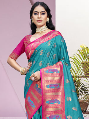 Blue Silk Saree With Blouse Piece