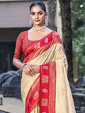 Cream Silk Saree With Blouse Piece