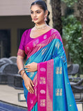 Blue Silk Saree With Blouse Piece