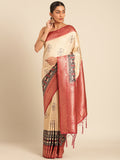 Cream Silk Saree With Blouse Piece