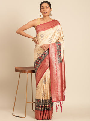 Cream Silk Saree With Blouse Piece