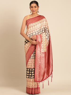 Cream Silk Saree With Blouse Piece