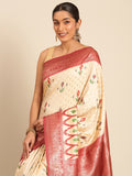 Cream Silk Saree With Blouse Piece