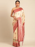 Cream Silk Saree With Blouse Piece