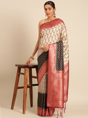 Cream Silk Saree With Blouse Piece