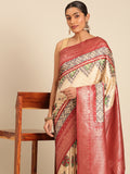 Cream Silk Saree With Blouse Piece