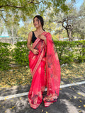 Red Organza Saree With Blouse Piece