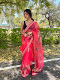 Red Organza Saree With Blouse Piece