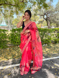 Red Organza Saree With Blouse Piece