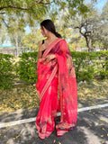 Red Organza Saree With Blouse Piece