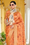 Peach Banarasi Silk Saree With Blouse Piece