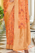 Peach Banarasi Silk Saree With Blouse Piece