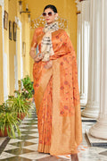 Peach Banarasi Silk Saree With Blouse Piece