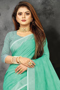 Sea Green Linen Saree