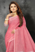 Rouge Pink Linen Saree