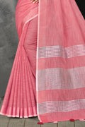 Rouge Pink Linen Saree