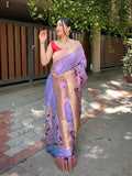 Lavender Paithani Silk Saree With Blouse Piece