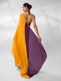 Purple & Mustard Pure Chiffon Party Wear Saree With Blouse Piece