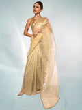 Patel Yellow Organza Party Wear Saree With Blouse Piece