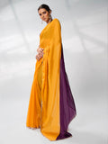 Purple & Mustard Pure Chiffon Party Wear Saree With Blouse Piece