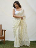 White Georgette Saree With Blouse Piece