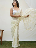 White Georgette Saree With Blouse Piece