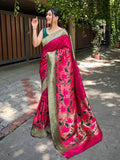 Pink Paithani Silk Saree With Blouse Piece