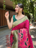 Pink Paithani Silk Saree With Blouse Piece