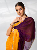 Purple & Mustard Pure Chiffon Party Wear Saree With Blouse Piece