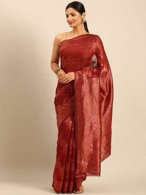 Red Cotton Saree With Blouse Piece