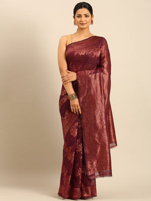 Purple Cotton Saree With Blouse Piece