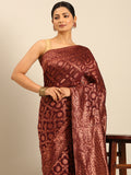 Wine Cotton Saree With Blouse Piece