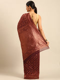 Wine Cotton Saree With Blouse Piece