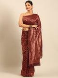 Wine Cotton Saree With Blouse Piece