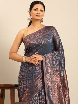 Sky Blue Cotton Saree With Blouse Piece