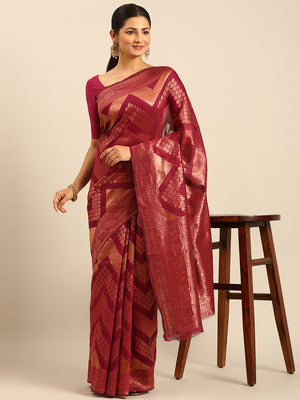 Magenta Cotton Saree With Blouse Piece