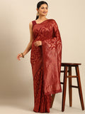 Maroon Cotton Saree With Blouse Piece