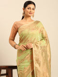 Light Green Cotton Saree With Blouse Piece