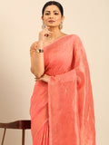 Peach Cotton Saree With Blouse Piece