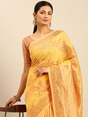 Yellow Cotton Saree With Blouse Piece