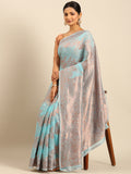 Sky Blue Cotton Saree With Blouse Piece