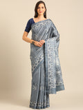 Grey Cotton Blend Saree With Blouse Piece