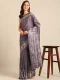 Purple Cotton Blend Saree With Blouse Piece