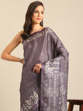 Purple Cotton Blend Saree With Blouse Piece