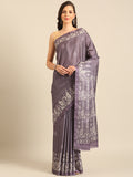 Purple Cotton Blend Saree With Blouse Piece